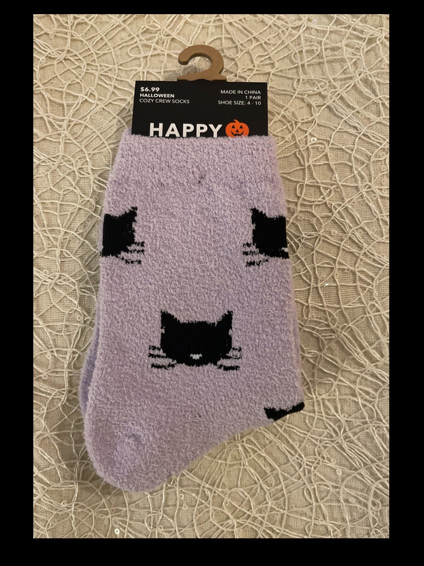 Cat Lavender & Black Cozy Crew Socks product image (1)
