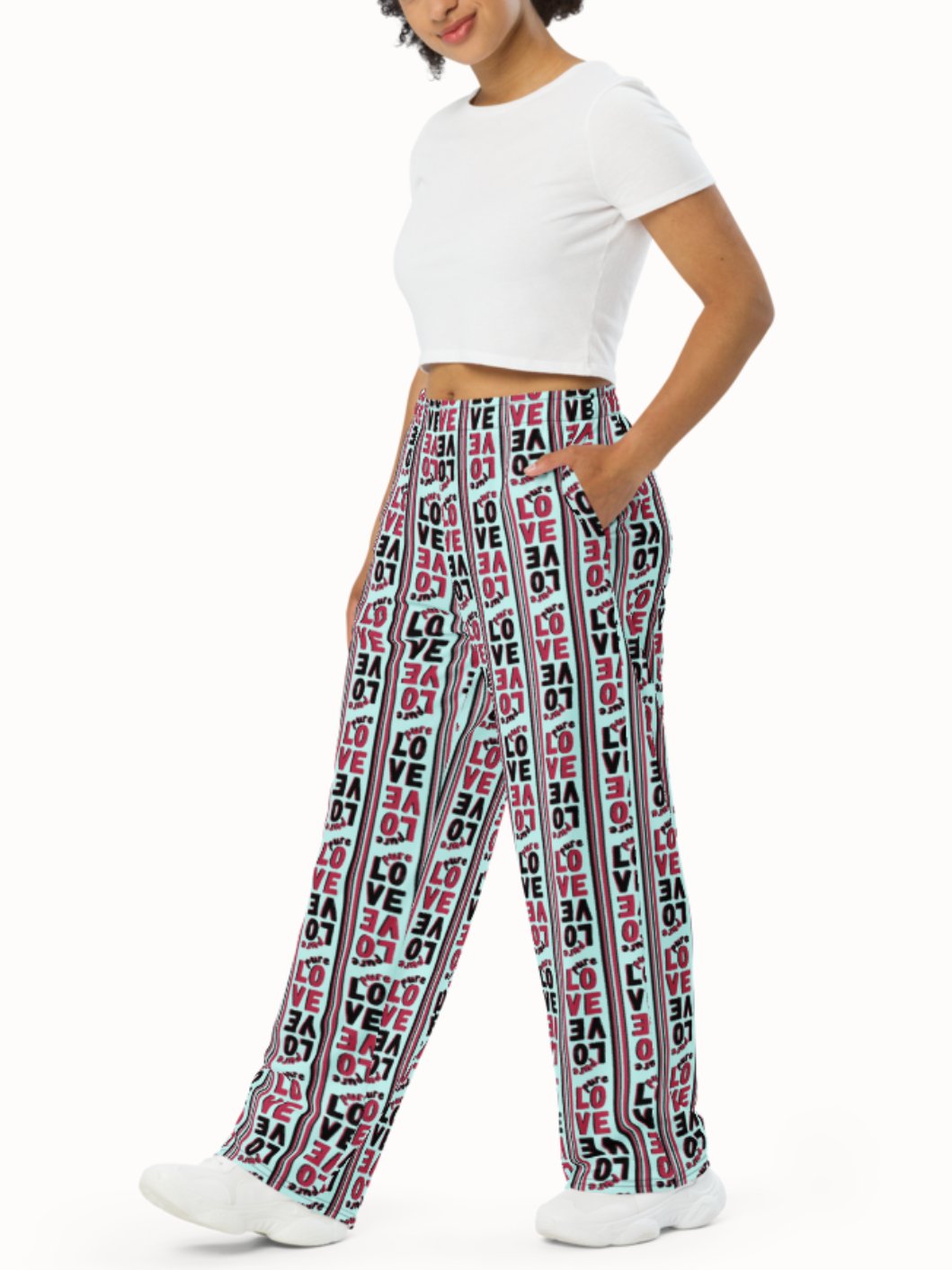 Pure Love Stripes on light green - Unisex Wide-Leg Pants product image (1)