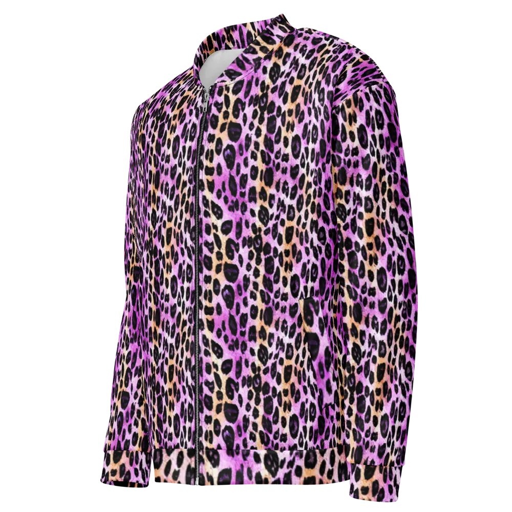 Purple Beige Leopard Bomber Jacket product image (3)