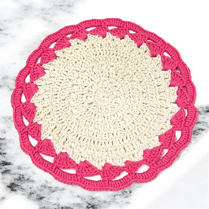 Coffee and Tea placemat, set of 2, handmade crochet. Pink product image (2)