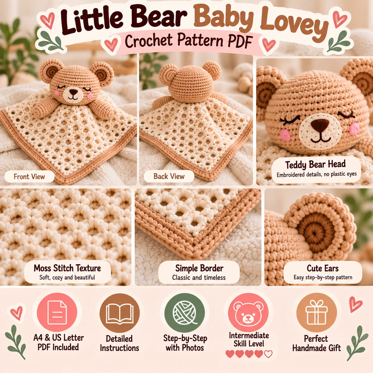 Little Bear Baby Lovey Crochet Pattern PDF | Teddy Bear Security Blanket product image (5)
