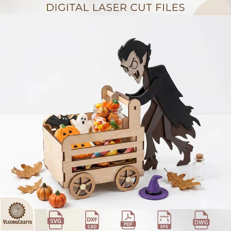 3D Halloween Candy Box SVG Bundle – Spooky Treat Cart Laser Cut Files for Glowforge & Woodworking product image (6)