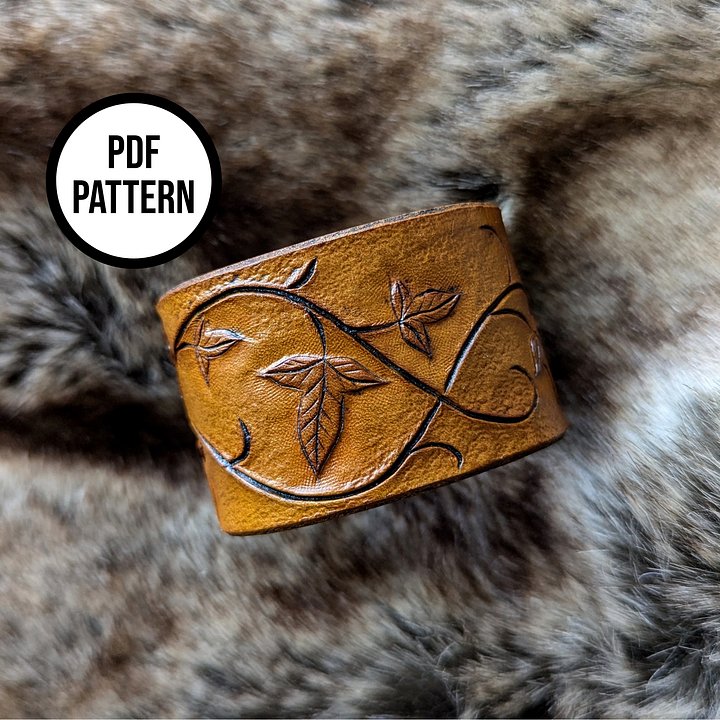 Leather Cuff with Mallorn Leaves - PDF Pattern for Leatherwork product image (1)