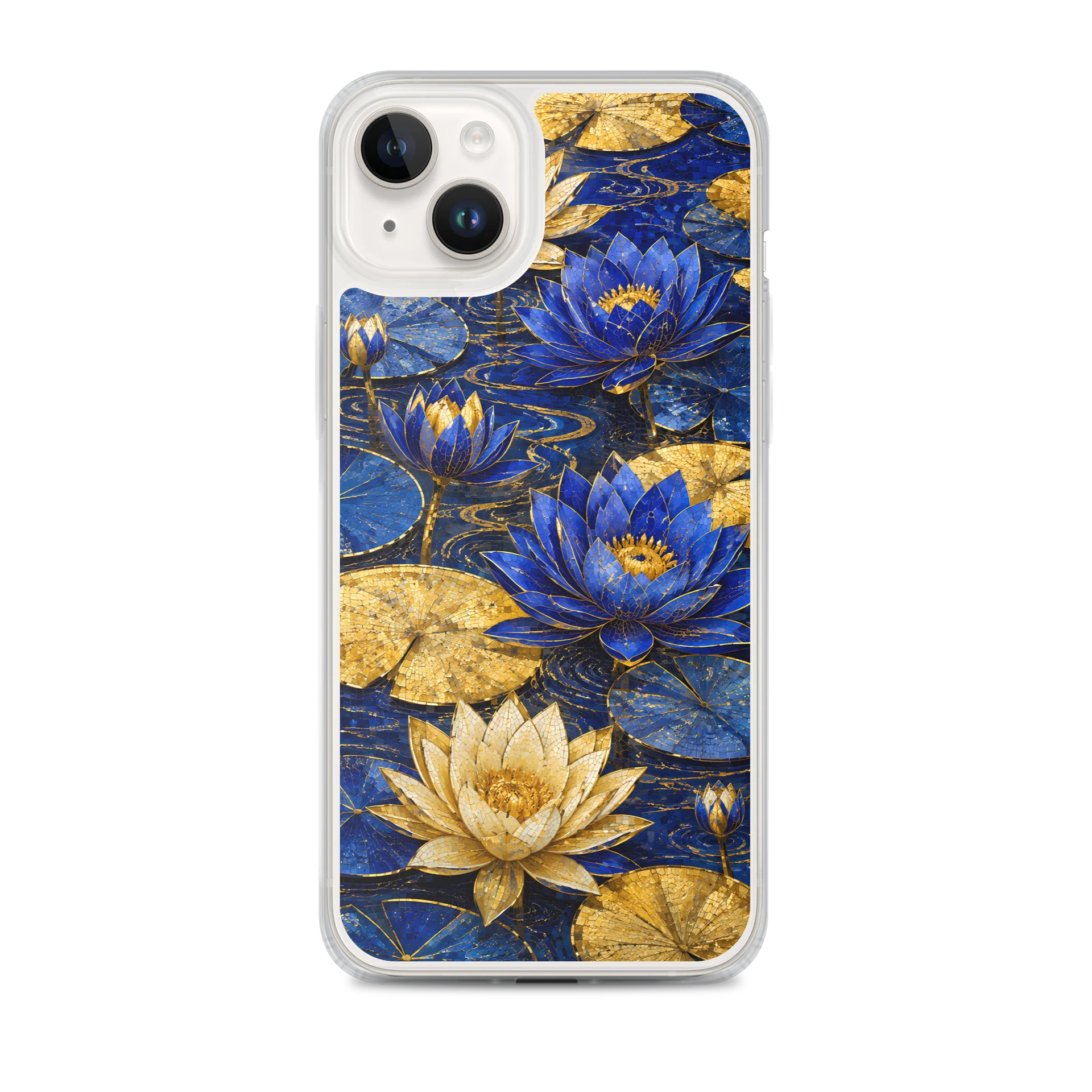 Gold And Royal Blue Water Lily Mosaic Premium Soft Silicone iPhone Case - MagSafe Compatible product image (1)
