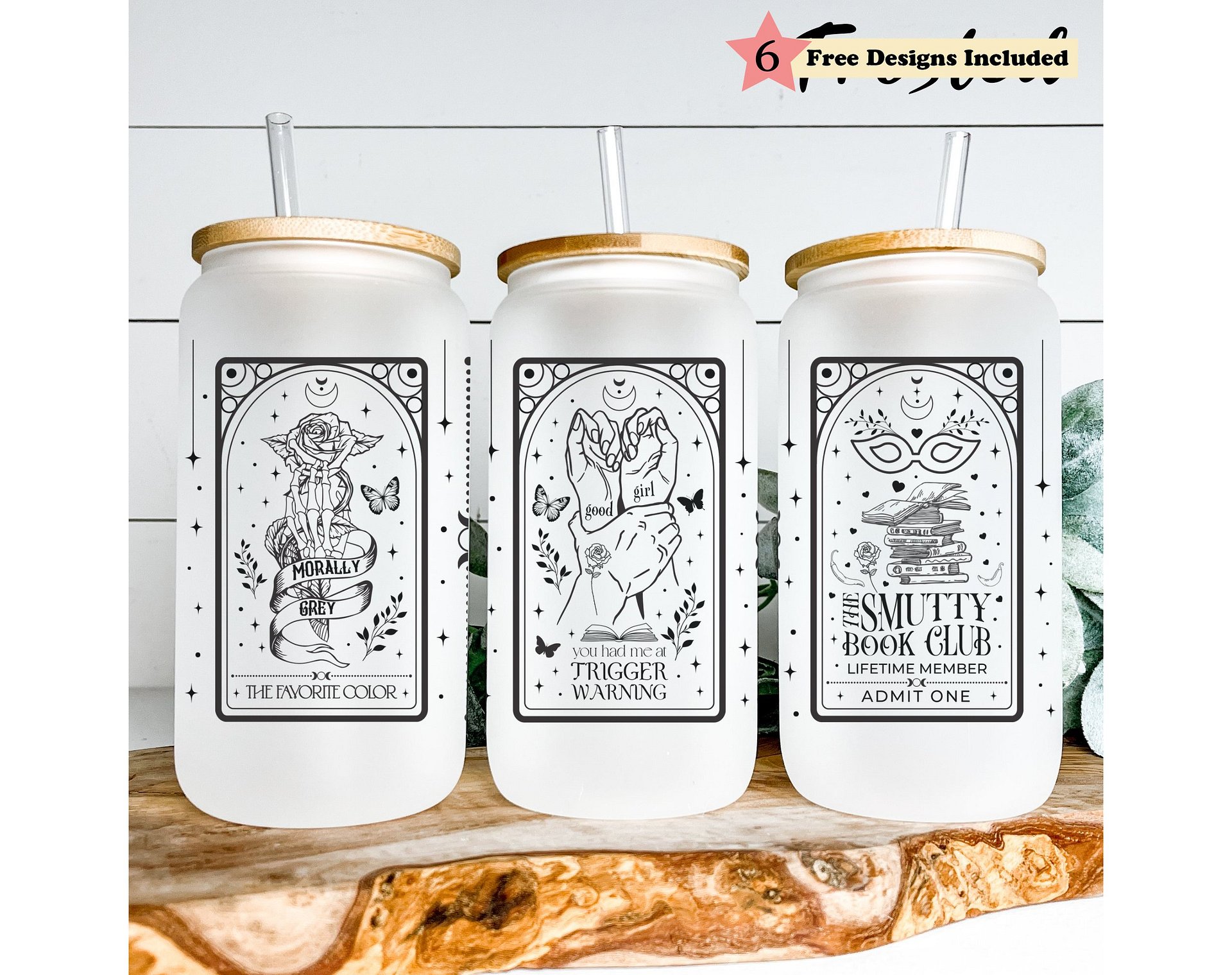 Smutty Witchy Dark Romance Tarot Celestial 16oz Glass Can Seamless Full Wrap SVG PNG, Beer Glass Sublimation Design, Digital Download product image (1)