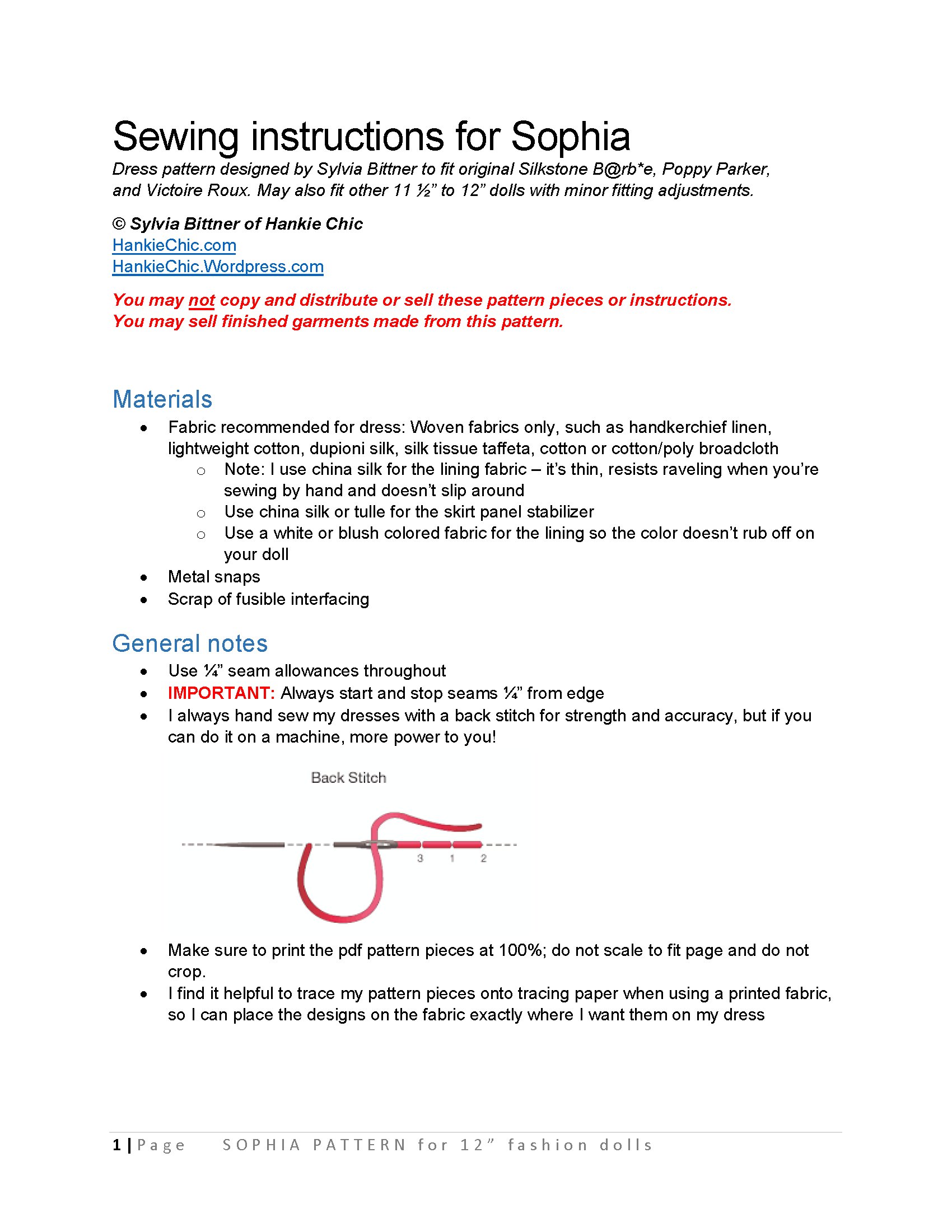 Sophia sewing pattern for 12