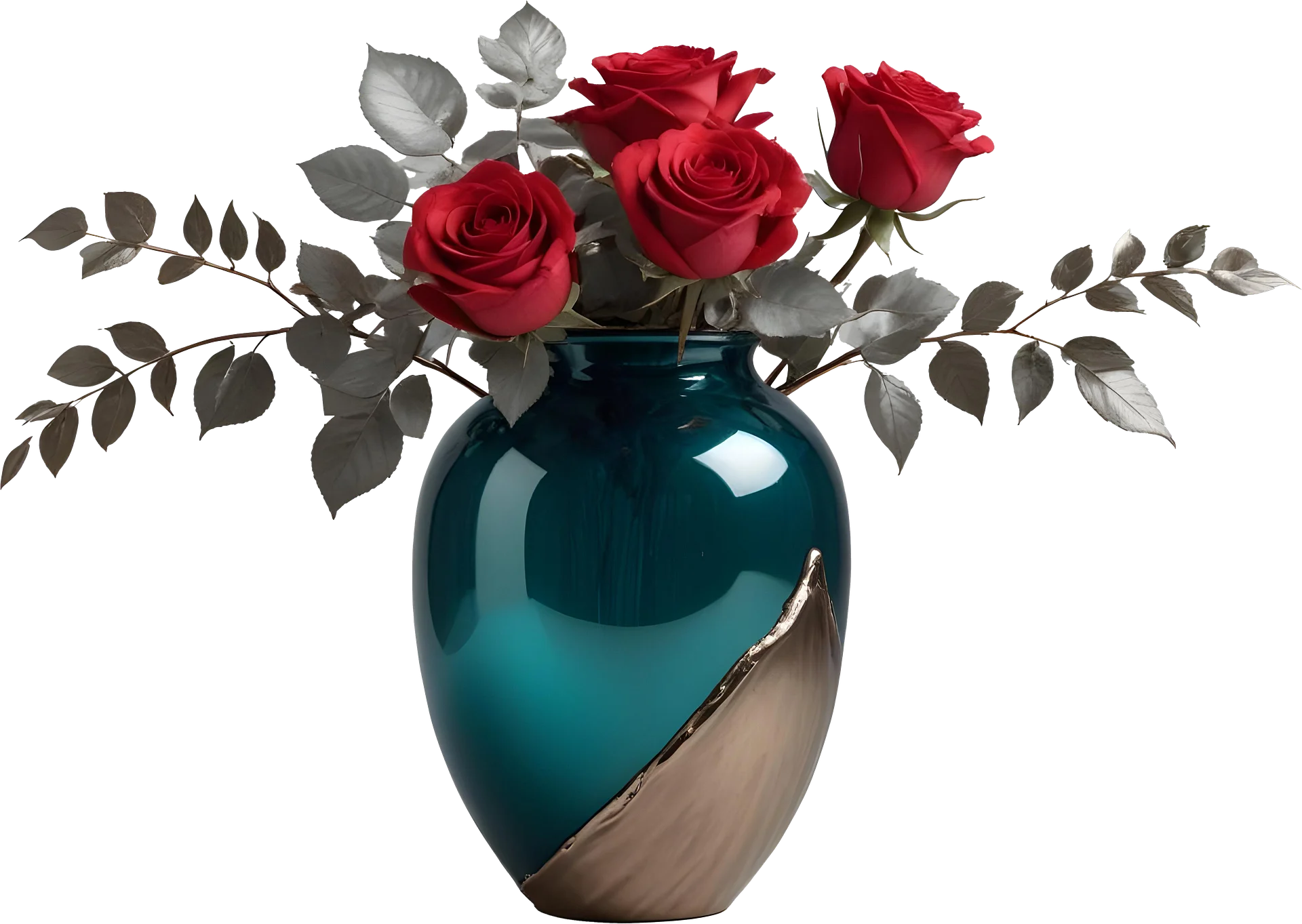 Elegant Teal Vase with Red Roses - PNG product image (1)