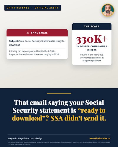 SSA Is Not Emailing You Your Statement. That Is a Scam.

The SSA Inspector General is warning of a surge in fake emails claim...