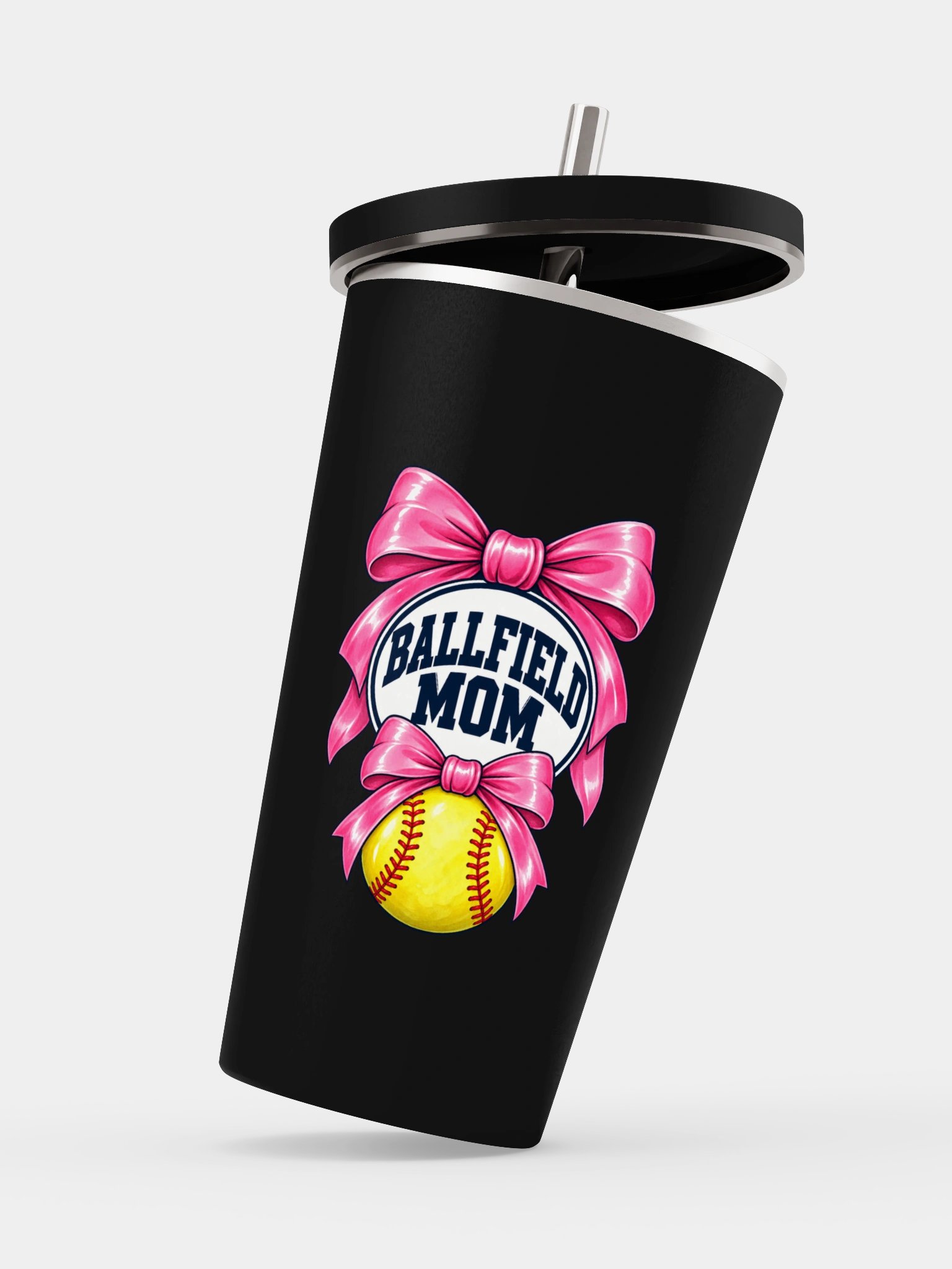 Ballfield Mom Softball Bow Tumbler | Cup with Straw product image (4)