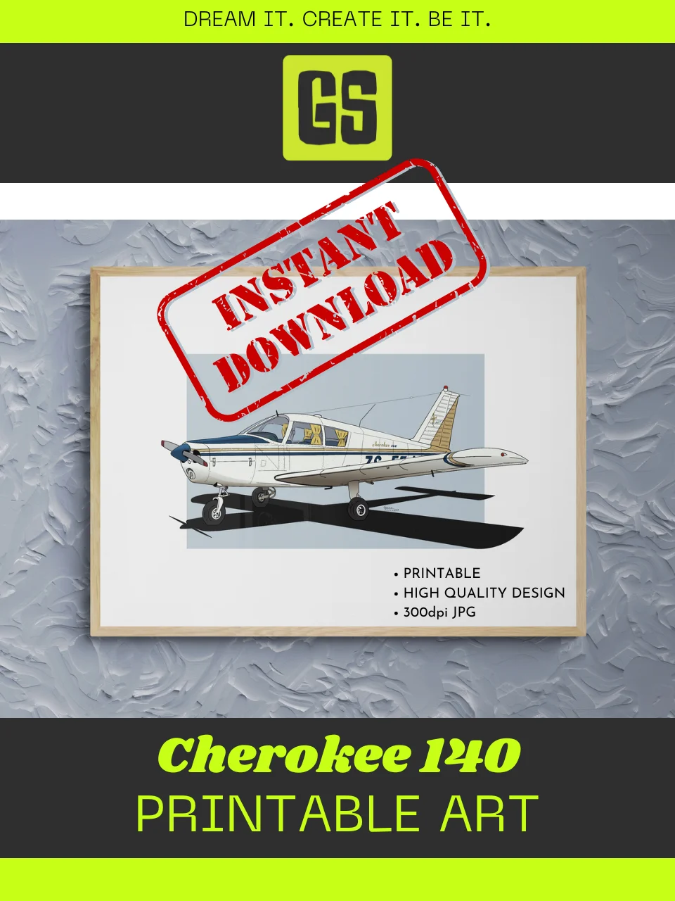 Piper Cherokee 140 ZS-EEJ Digital Printable Aviation Art Illustration The perfect Pilot Gift product image (5)