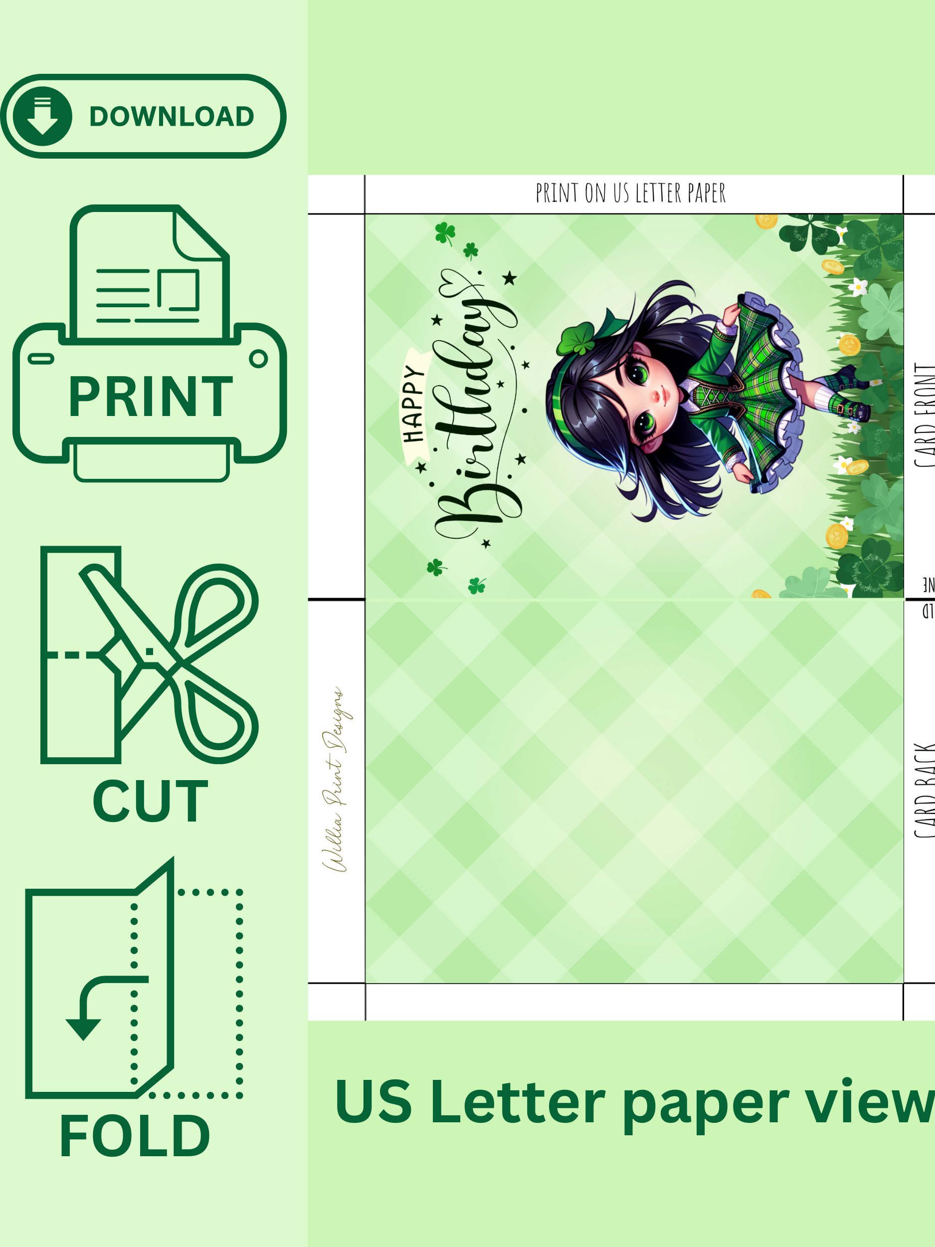 Happy Birthday Card Irish lass (digital download) product image (2)