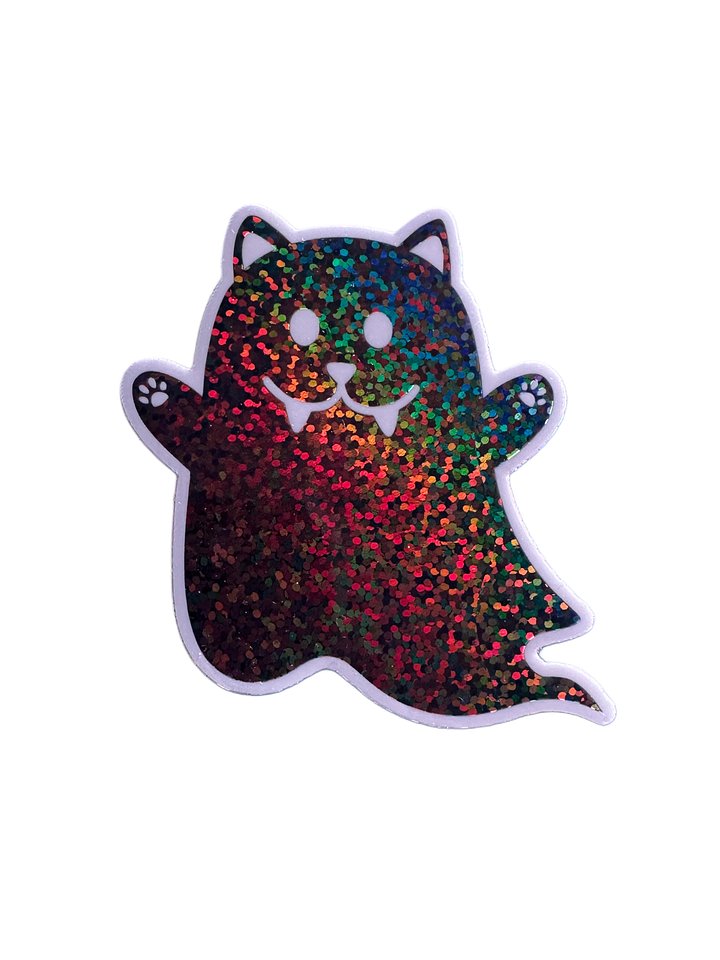 Kitty Ghost glittery sticker (dark with white details) product image (1)