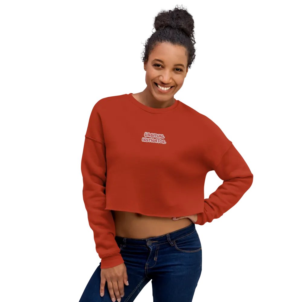 HABITUAL INSTIGATOR (red & white) embroidered fleece crop crew product image (6)