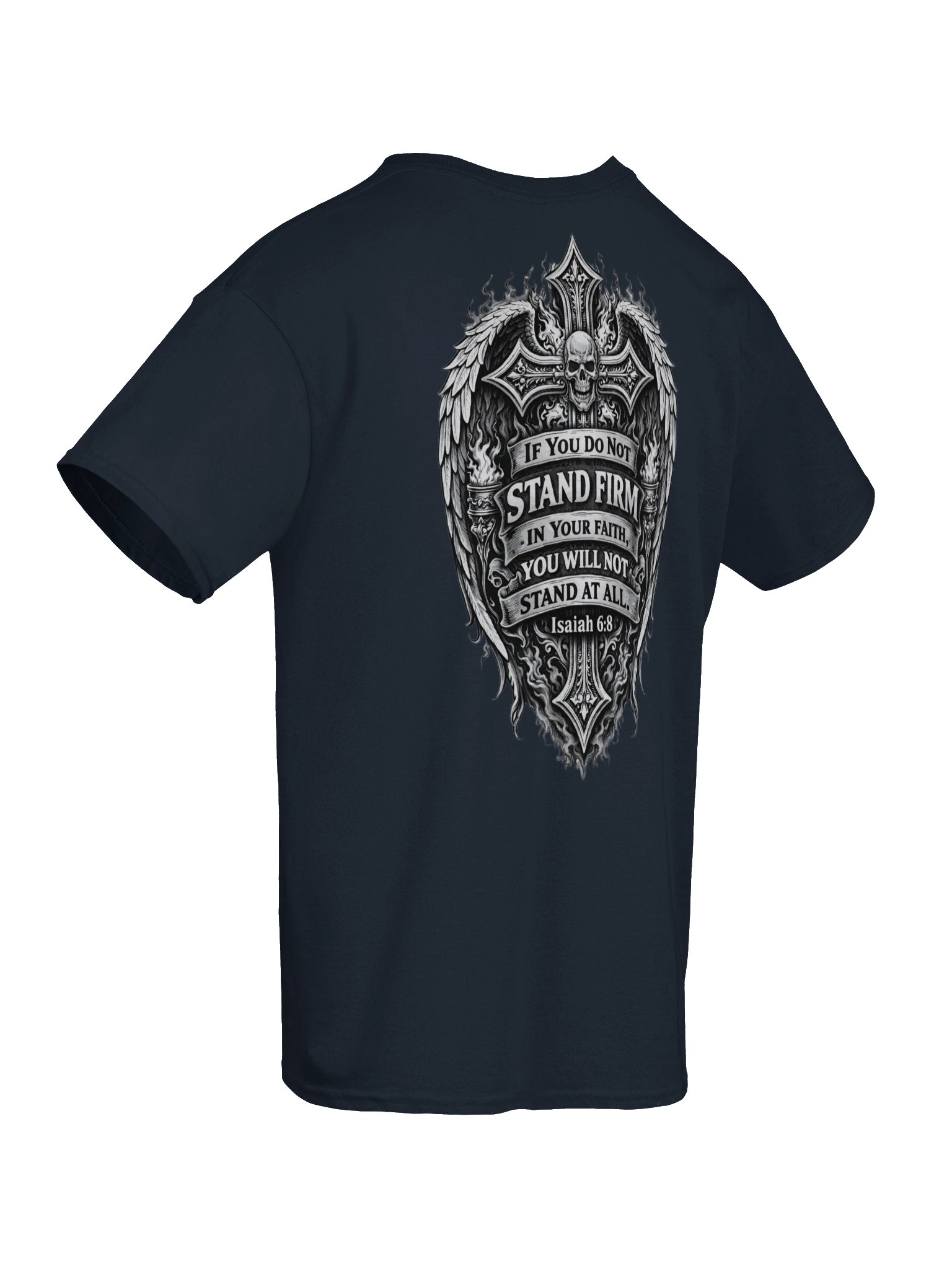Stand Firm in Your Faith Christian Rock T-Shirt – Isaiah 7:9 Scripture Graphic Tee for Men – Faith Warrior Heavy Metal Christian Shirt product image (5)