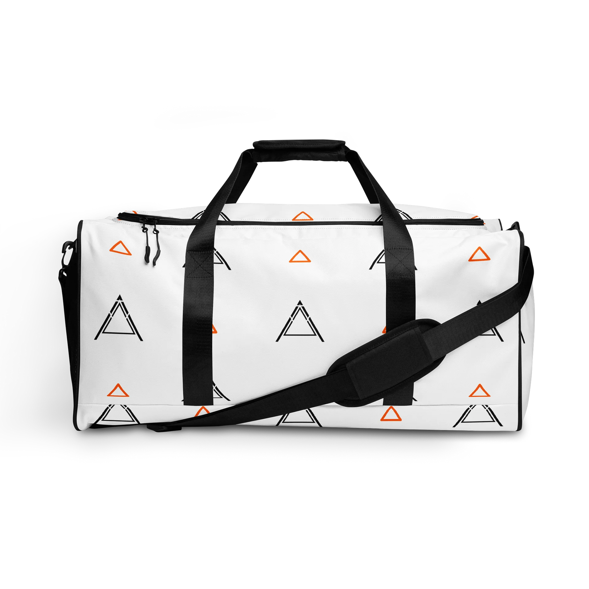 Anzodo Geometric Streetwear Duffle Bag – Black & Orange Tribal on White Canvas product image (1)