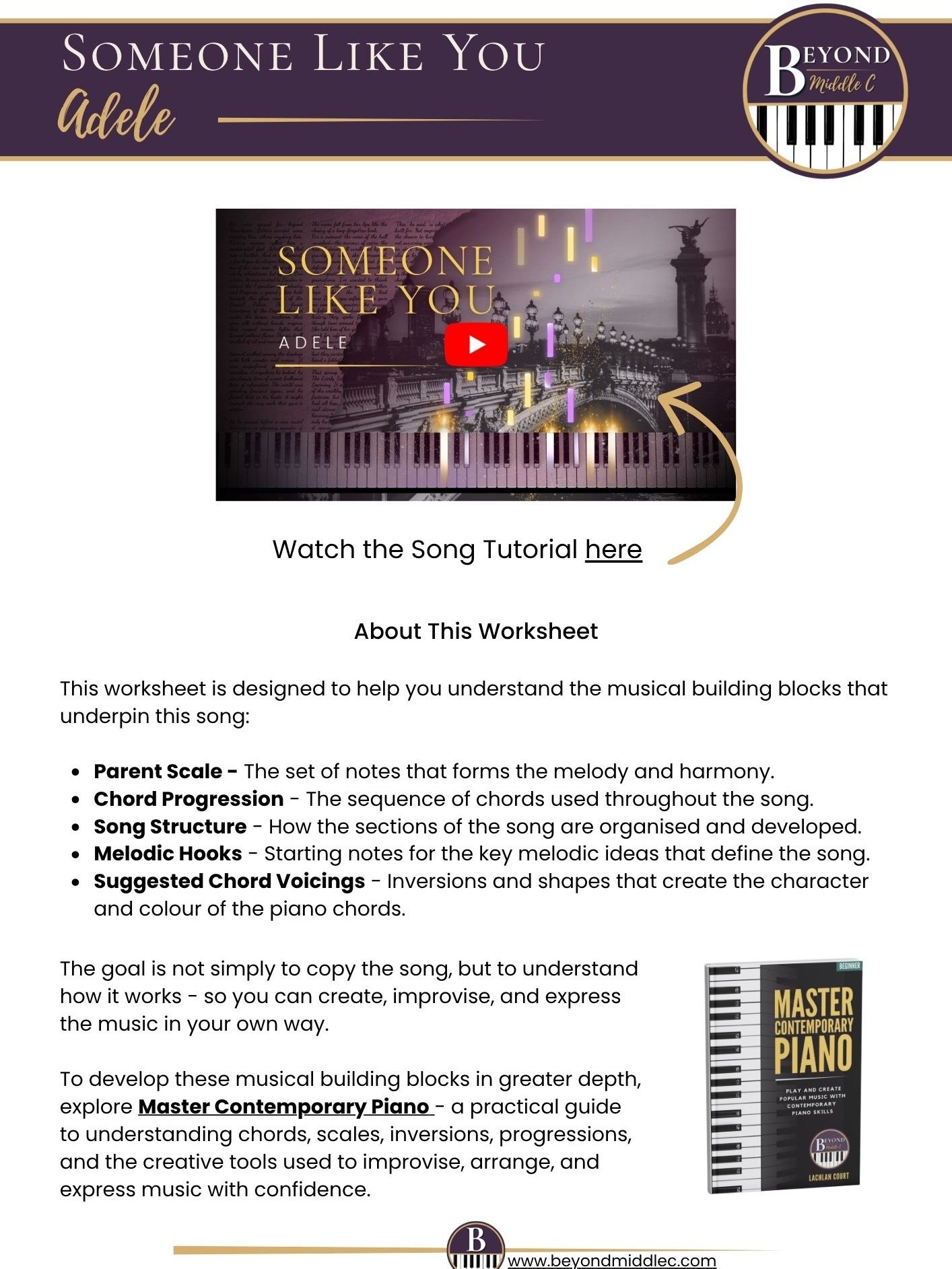 Someone Like You (Adele) - BMC Song Tutorial Worksheet product image (1)