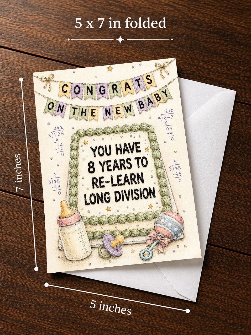 CONGRATS NEW BABY Card: Get Ready To Re-Learn Long Division | Funny Congratulations for Parents product image (3)