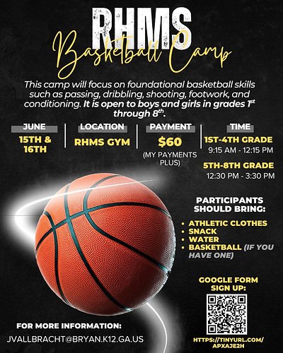 Richmond Hill Middle School Basketball Camp is coming up!

Come get better, have fun, and be part of what they are building a...