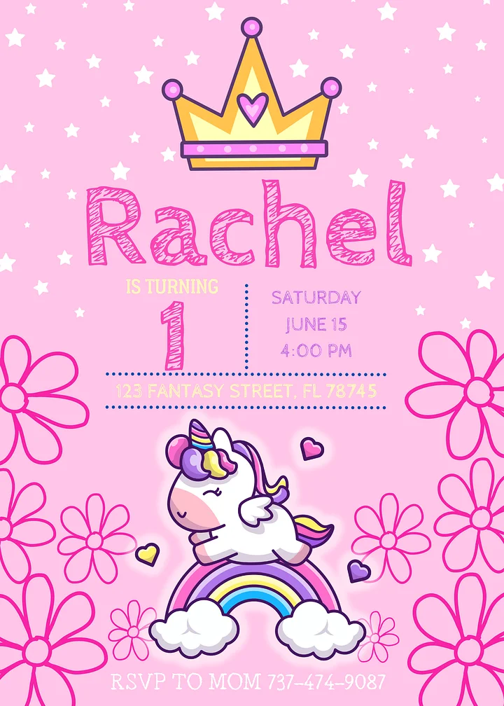 Editable double side Unicorn Birthday Invitation - Canva product image (2)