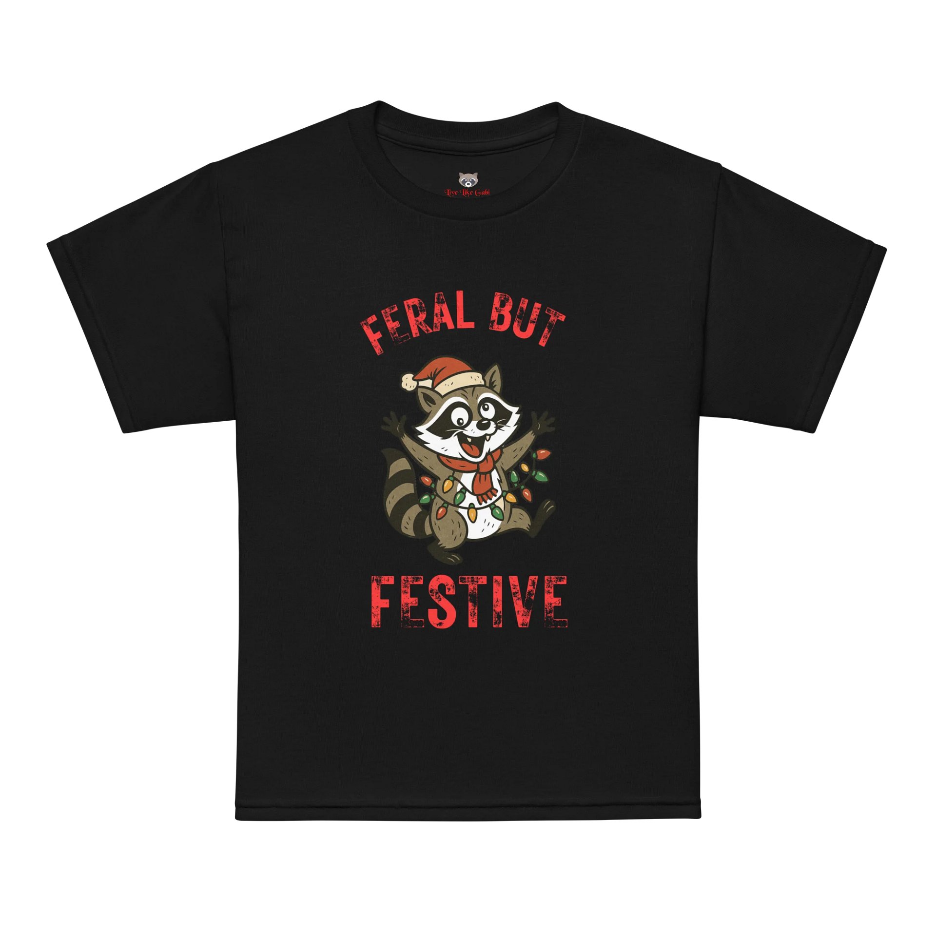 Feral but Festive Raccoon Youth Tee product image (3)