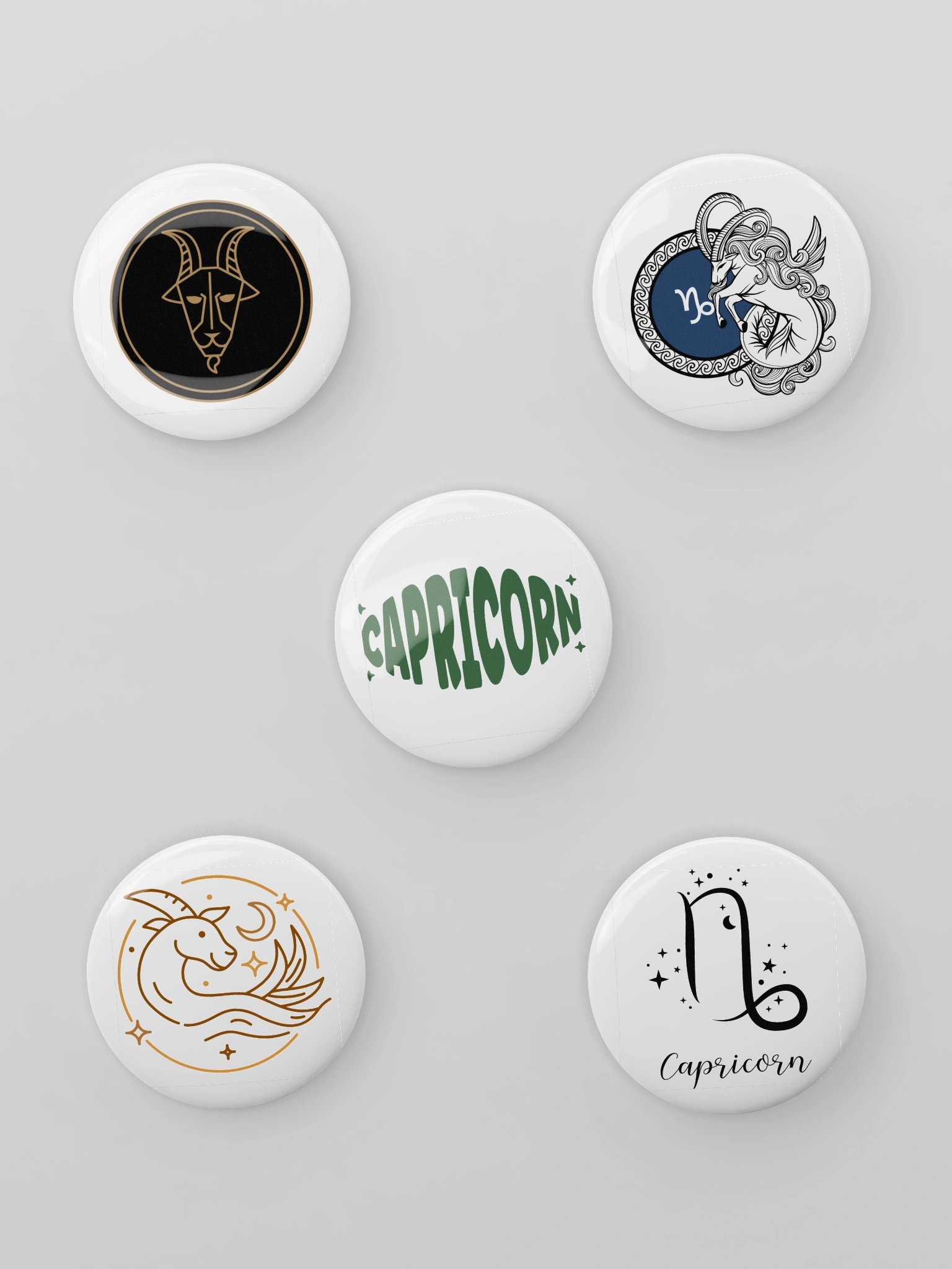 Capricorn Zodiac Enamel Pin Set of 5 — Black & White Sea Goat Astrology Pins for Jackets, Bags & Witchy Accessories product image (1)