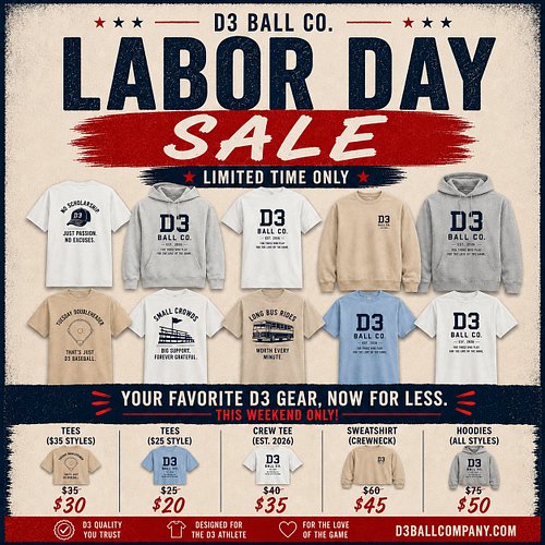 The D3 Ball Co. Labor Day Sale is LIVE.

Your favorite D3 gear. Now for less.

This weekend only — 9.4 through 9.7.

Shop now...