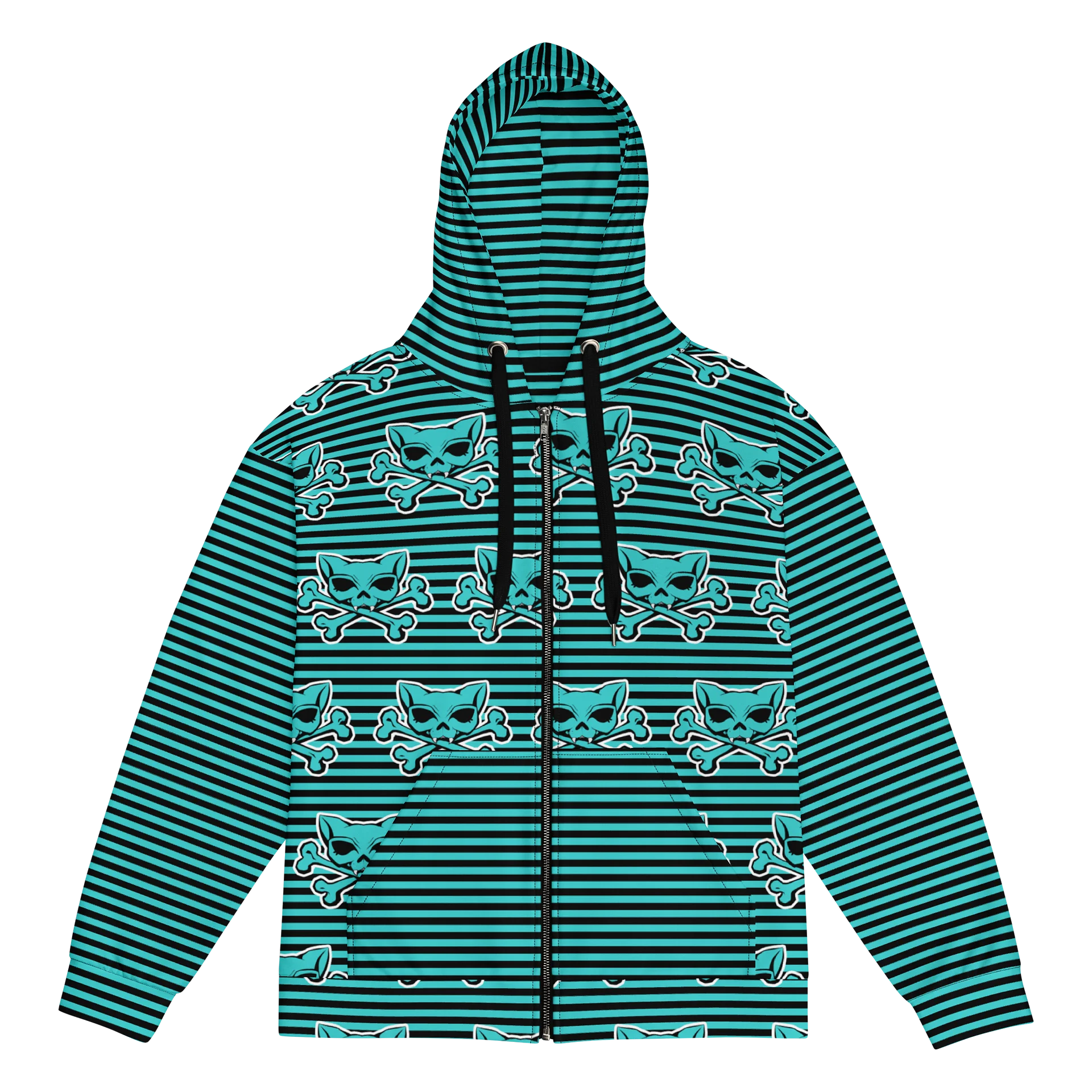 Blaque and Turquoise Kat Skull Remix Stripped Hoodie product image (1)