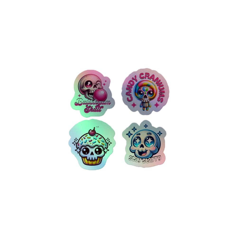 set of 4 Candy Skull Holographic Sticker Set product image (1)