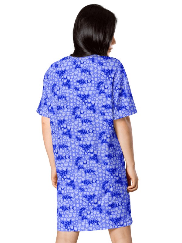 Periwinkle Blue Floral T-Shirt Dress | Coastal Botanical Summer Dress | Relaxed Fit Casual Blue Dress product image (4)