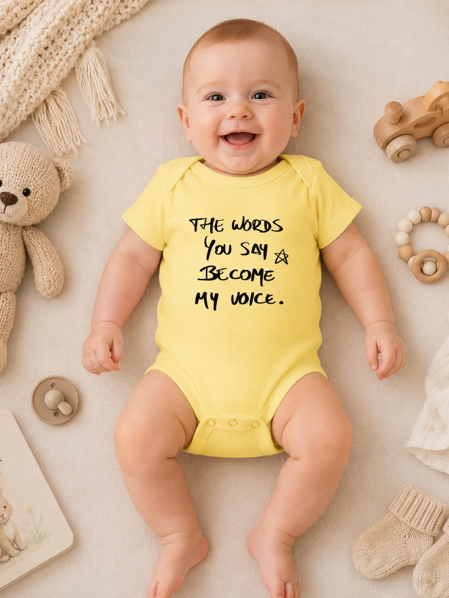 Conscious Parenting Baby Bodysuit, The Words You Say Become My Voice Onesie, Meaningful Baby Gift, Minimal Script Infant Outfit product image (8)