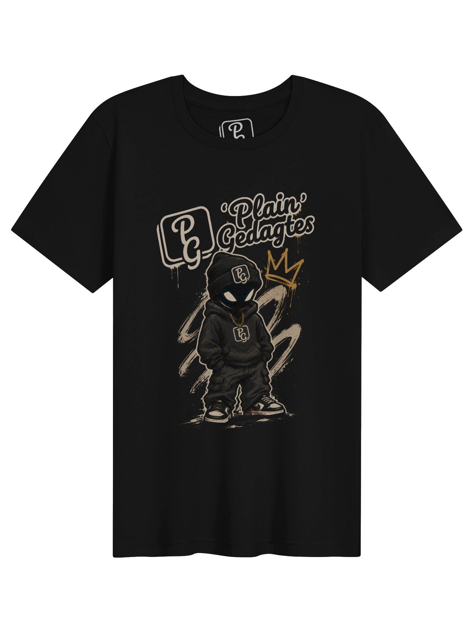Plain Gedagtes – Faceless King" Streetwear Graphic Tee | Gold Chain & Crown Hip-Hop Design product image (1)