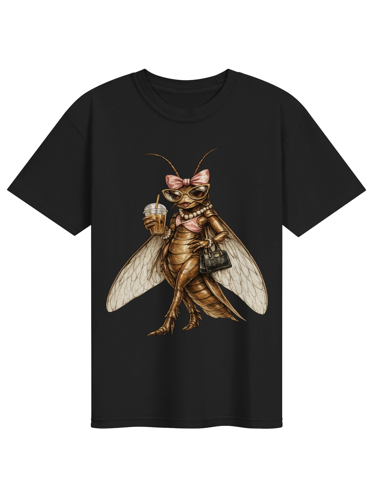 Fashionista Cockroach Graphic Tee | Quirky Iced Coffee Vintage Shirt product image (2)