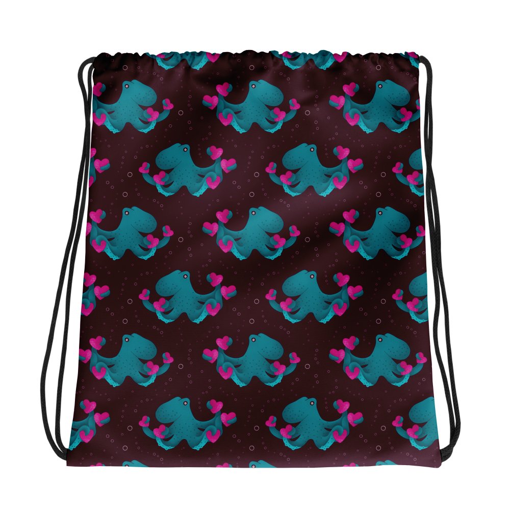 Octopus and Hearts Drawstring Bag product image (1)