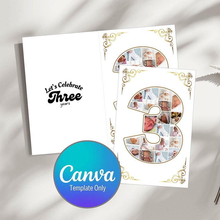 Three Year Celebration Card Photo Collage Canva Template product image (1)