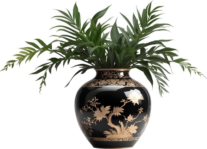 Black and Gold Chinese Vase – Elegant Floral Pattern PNG product image (1)