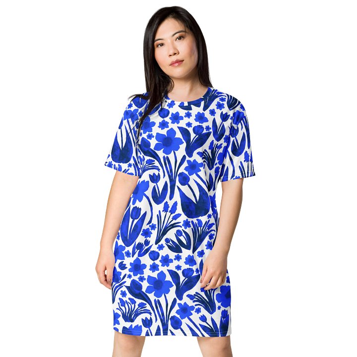 Spring Garden | Royal Blue Florals on White | T-Shirt Dress by Monique Faella Designs™ product image (2)