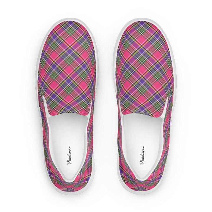 Pink and Purple Vintage Plaid Women's Slip On Shoes product image (1)