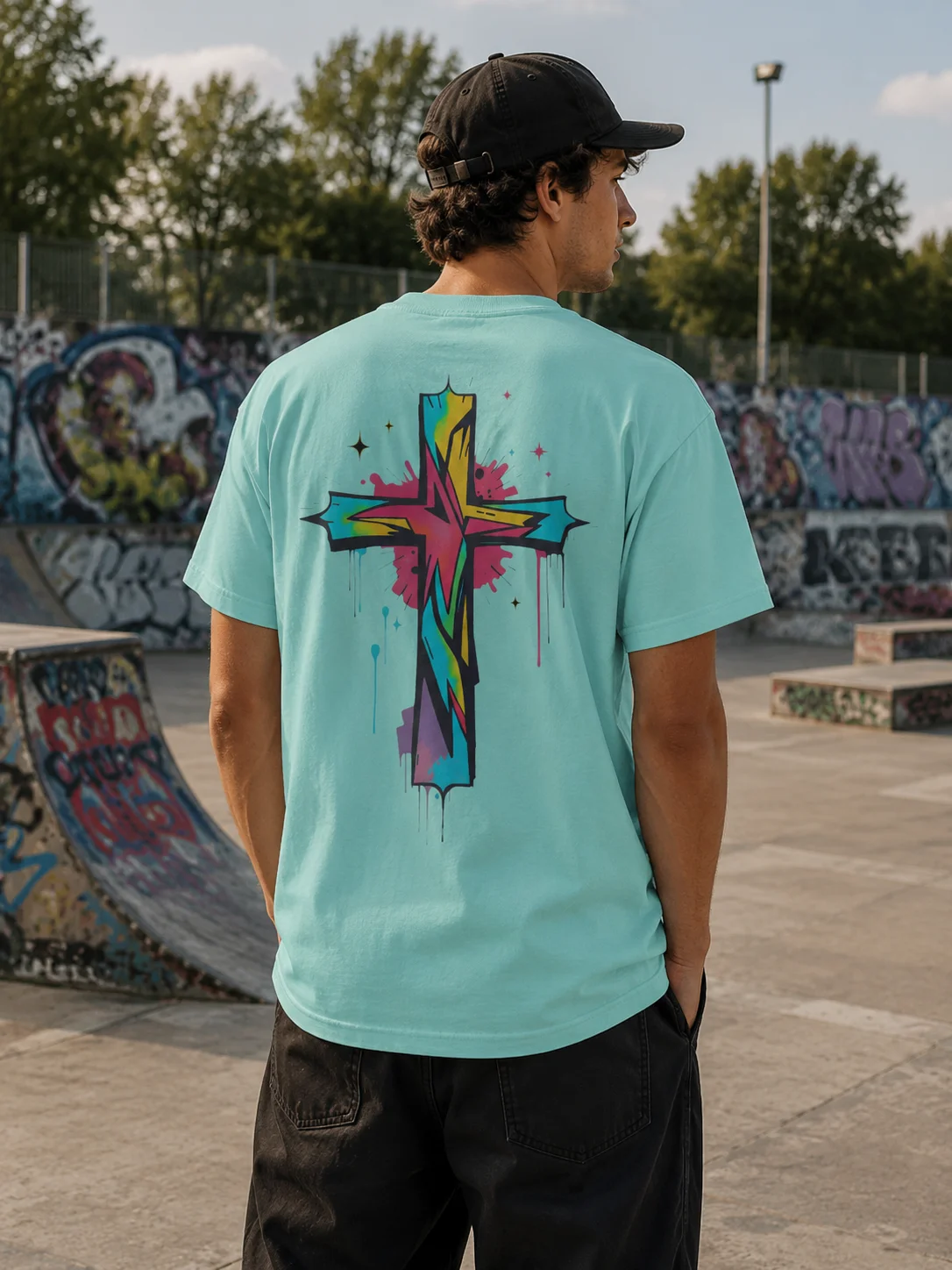 Cool Graffiti Cross Streetwear T-shirt product image (3)