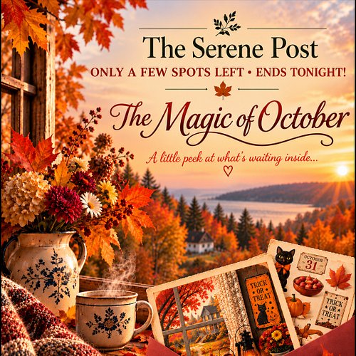 𝐋𝐚𝐬𝐭 𝐜𝐚𝐥𝐥 𝐟𝐨𝐫 𝐎𝐜𝐭𝐨𝐛𝐞𝐫’𝐬 𝐒𝐞𝐫𝐞𝐧𝐞 𝐏𝐨𝐬𝐭!

If you’re new here, The Serene Post is my monthly snail-mail club — a little envelope o...