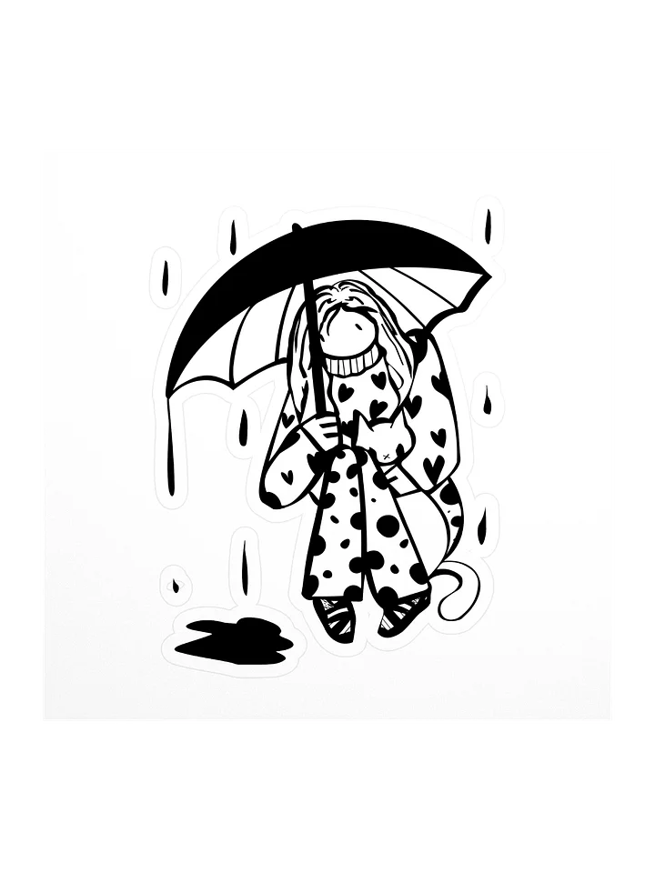 Sticker: Line art of Girl with cat under umbrella product image (1)