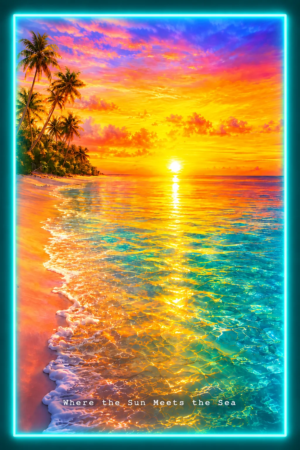 Tropical Sunset Beach Wall Art Poster, Turquoise Ocean Paradise Print, Wanderlust Gift product image (1)