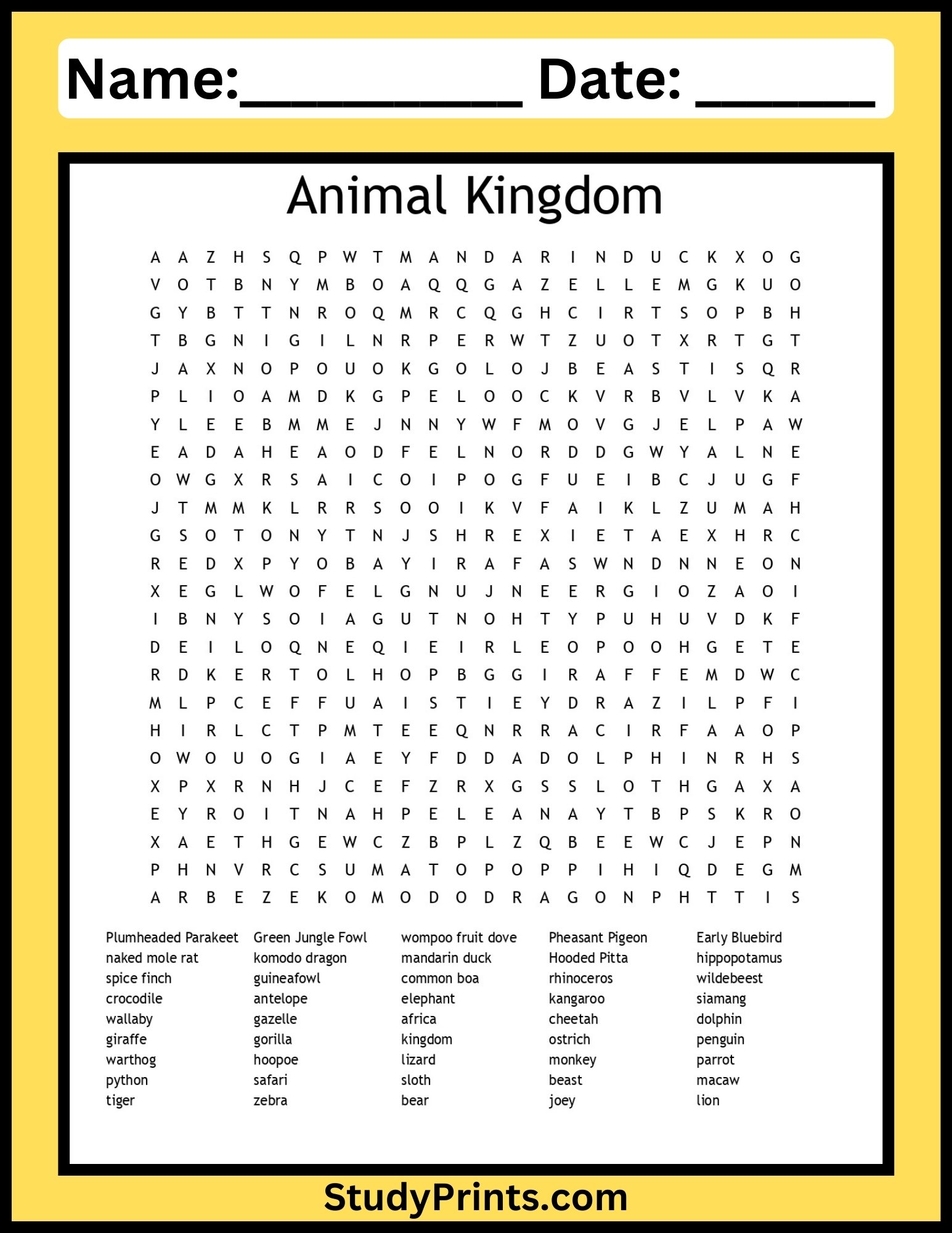 Animal Kingdom Word Search puzzle Worksheet product image (1)