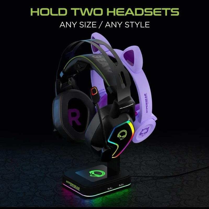 RGB Gaming Headset Stand with USB Charging Ports, LED Lighting, Easy Setup, Connection & Cable Management - Tech Audio Accessory for PC, PS5 Gaming Desks product image (3)