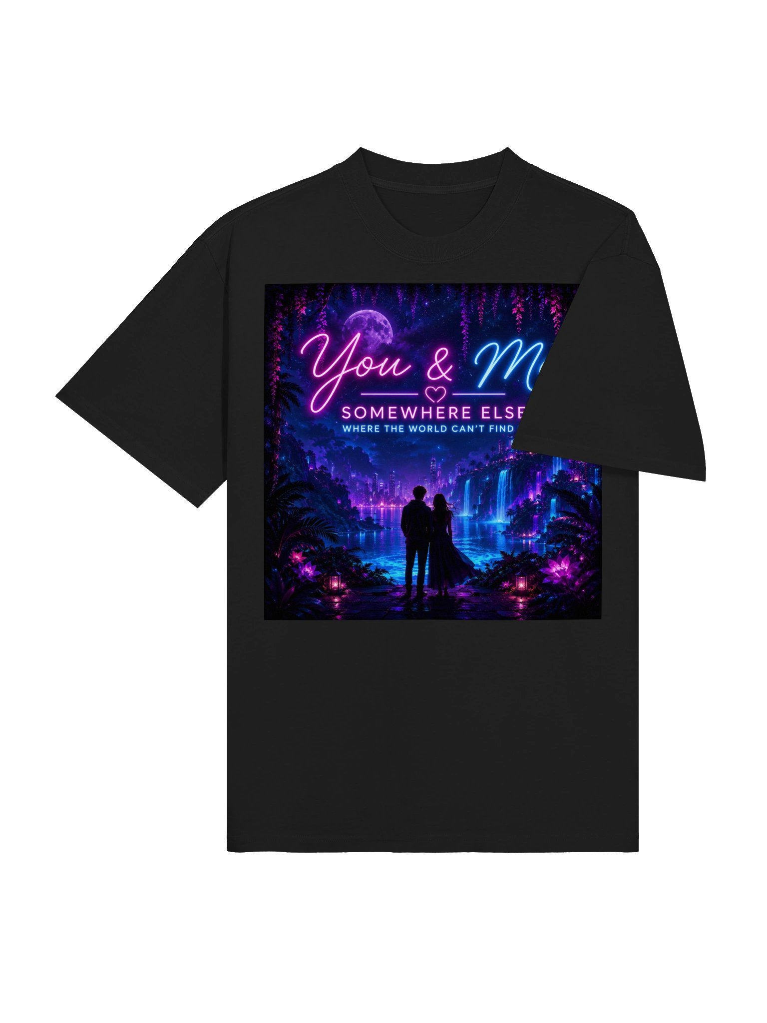You & Me Against the World Neon Cyberpunk Love Poster, Romantic Couple Fantasy Wall Art product image (5)