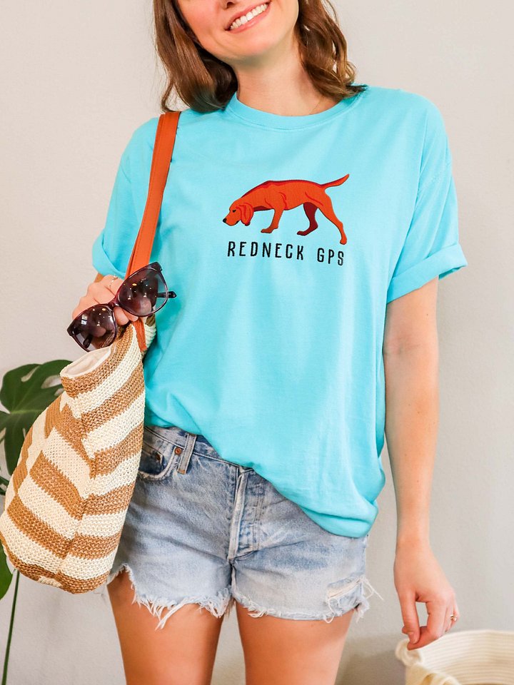 Redneck GPS T-Shirt(Embroidered) of a Redbone Coonhound product image (2)