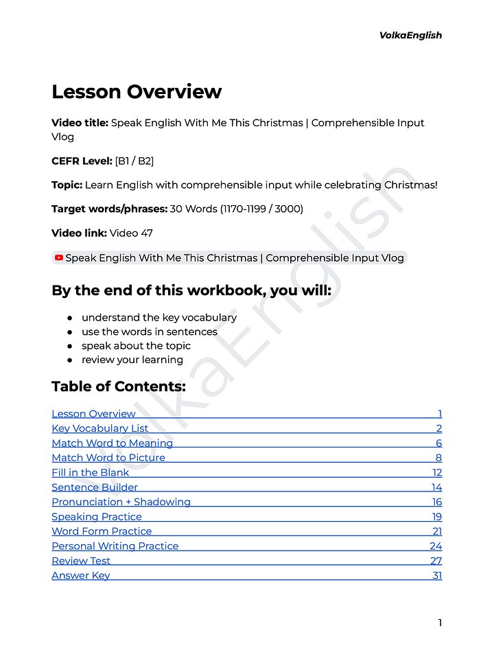 Speak English With Me This Christmas | Comprehensible Input Vlog - Video 47 Study Pack product image (2)