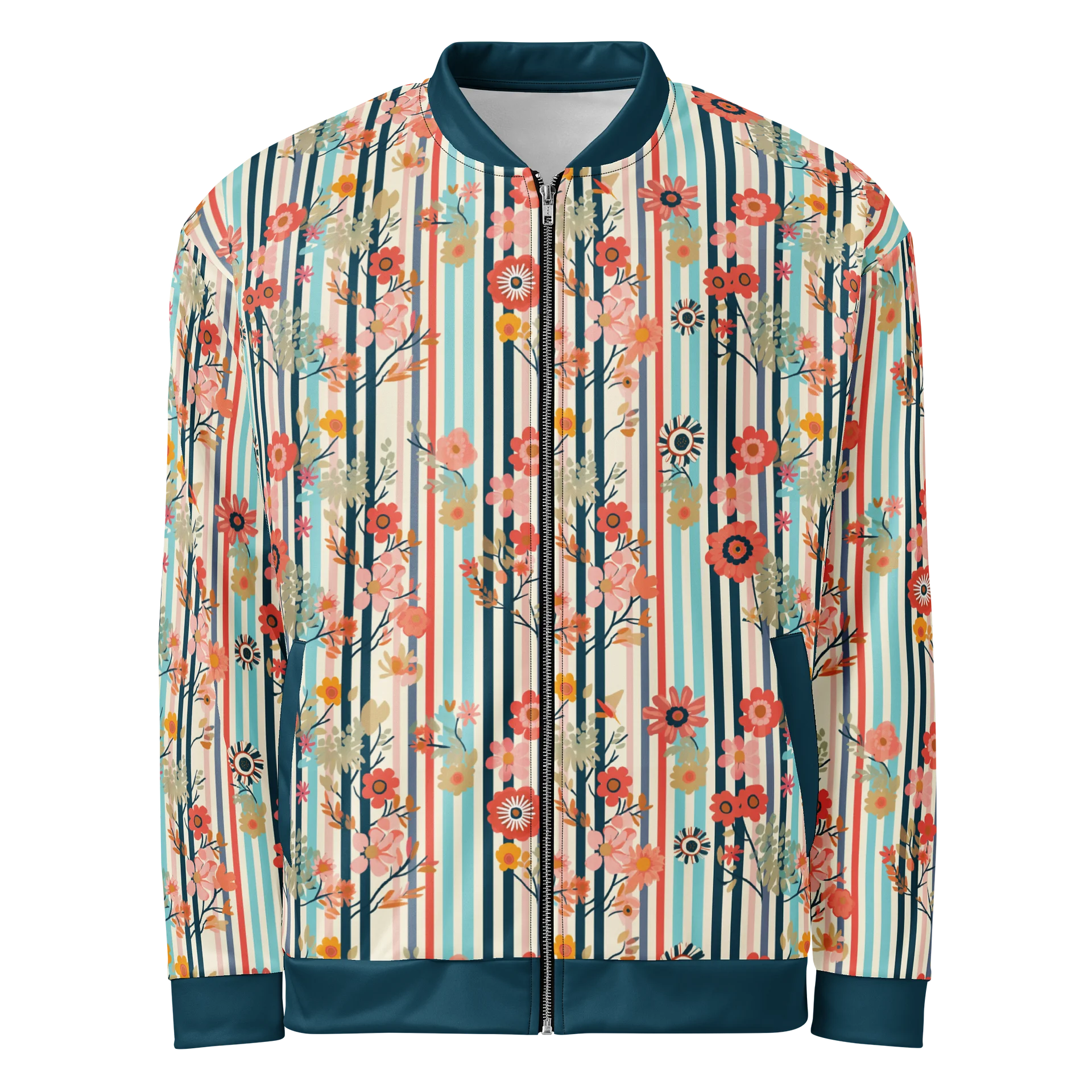 Eclectic Floral Stripe Bomber Jacket product image (1)