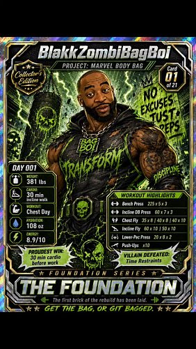 🧱 PROJECT: MARVEL BODY BAG — DAY 001 🧟‍♂️
⚡ THE FOUNDATION

🃏 Collector’s Edition: Card 01 of 21

Every transformation needs ...