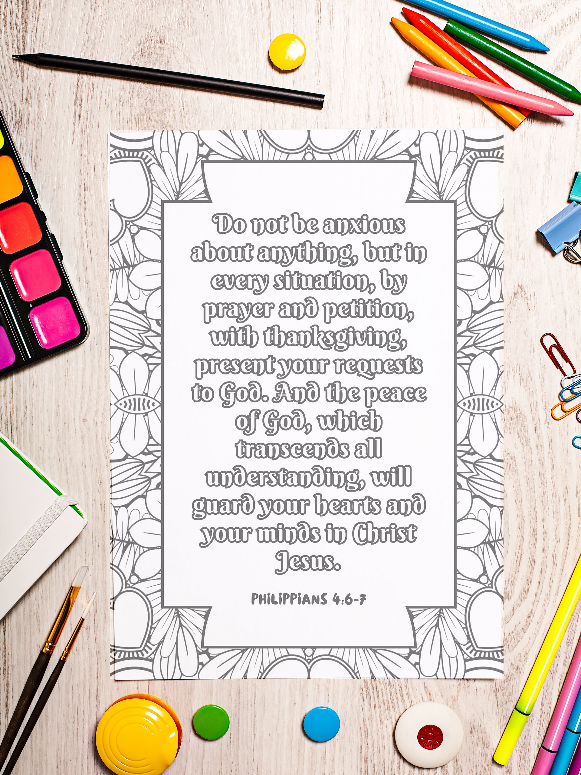 Philippians 4:6-7 Coloring Page Printable product image (1)