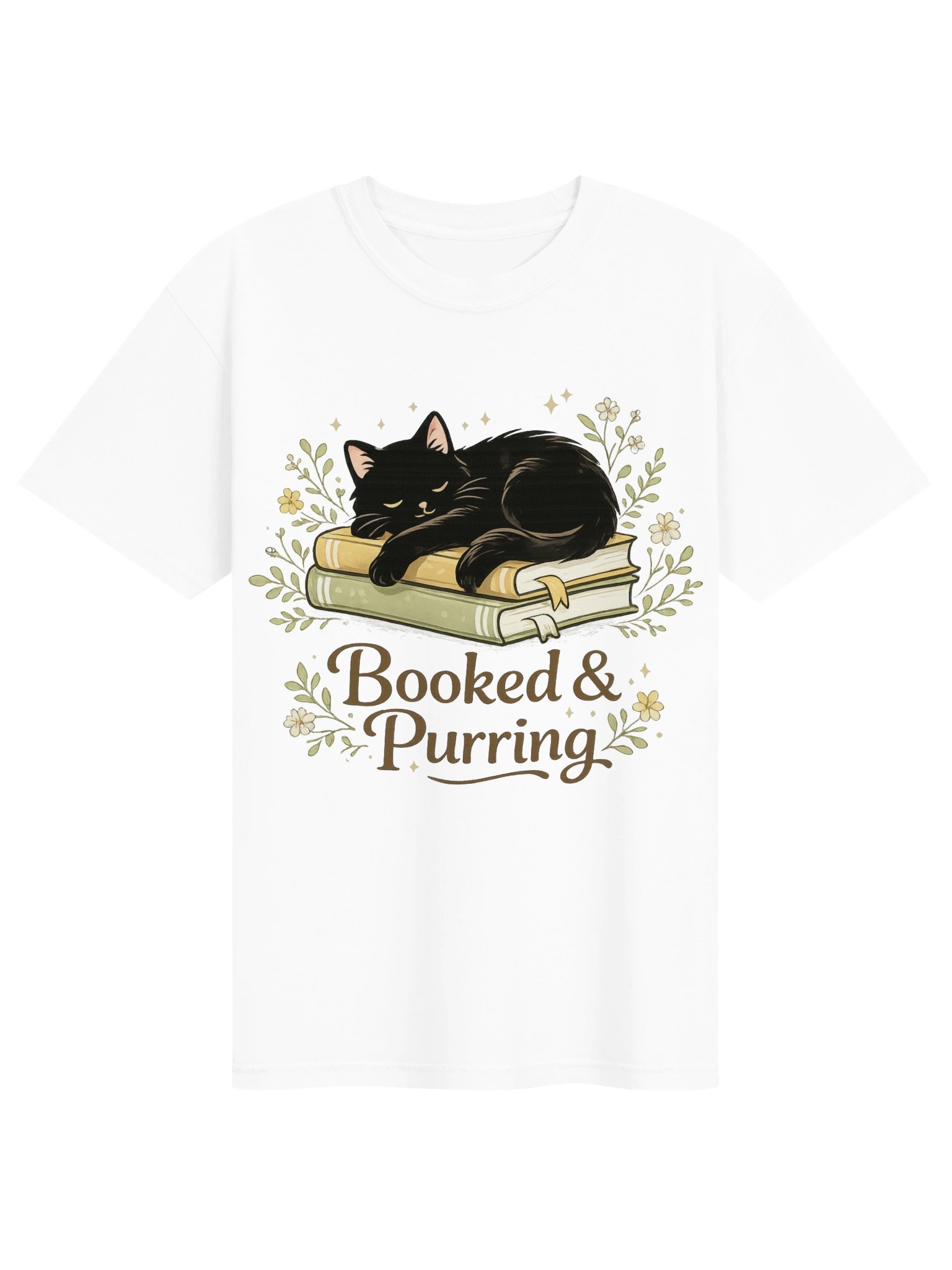 Cute Black Cat Floral Book Tee, Bookish Tee, Book Lover Shirt, Gift for Cat Lover, L, Floral Cat Shirt, Cat Mom Gift product image (3)
